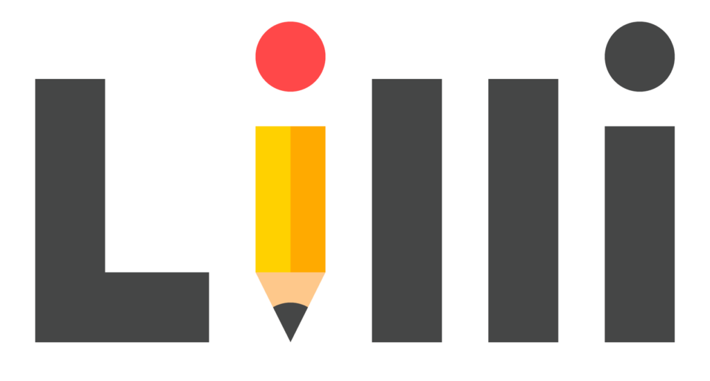 Lilli gray logo with second letter i decorated with a pencil pattern